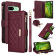 For Google Pixel 8a Crossbody Zipper Wallet Rhombus Leather Phone Case(Wine Red) - Google Cases by PMC TechLife | Online Shopping South Africa | PMC TechLife | Buy Now Pay Later Mobicred