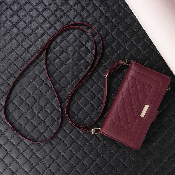 For Google Pixel 8a Crossbody Zipper Wallet Rhombus Leather Phone Case(Wine Red)