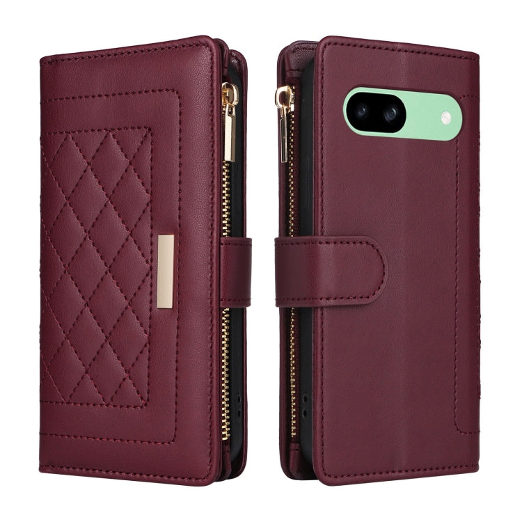 For Google Pixel 8a Crossbody Zipper Wallet Rhombus Leather Phone Case(Wine Red)