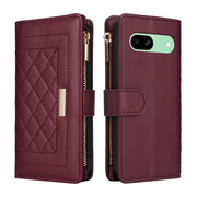 For Google Pixel 8a Crossbody Zipper Wallet Rhombus Leather Phone Case(Wine Red)