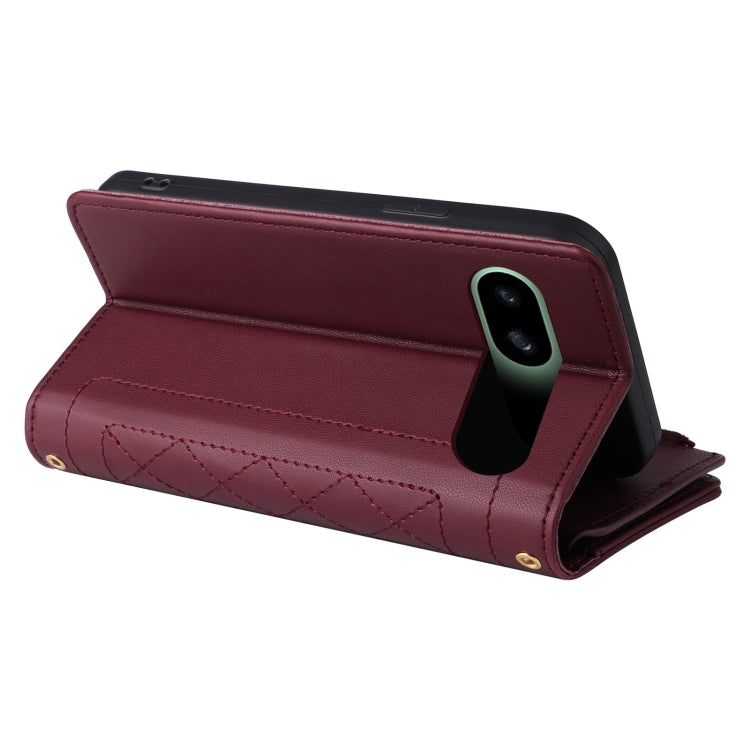 For Google Pixel 8a Crossbody Zipper Wallet Rhombus Leather Phone Case(Wine Red)