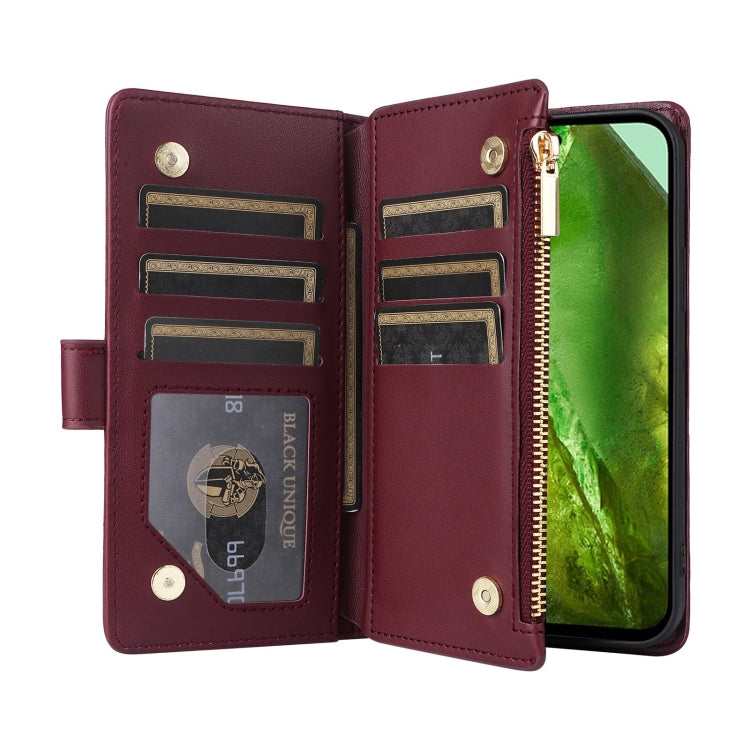 For Google Pixel 8a Crossbody Zipper Wallet Rhombus Leather Phone Case(Wine Red)