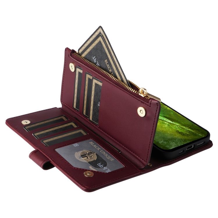 For Google Pixel 8a Crossbody Zipper Wallet Rhombus Leather Phone Case(Wine Red)