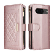 For Google Pixel 8 Crossbody Zipper Wallet Rhombus Leather Phone Case(Rose Gold)
