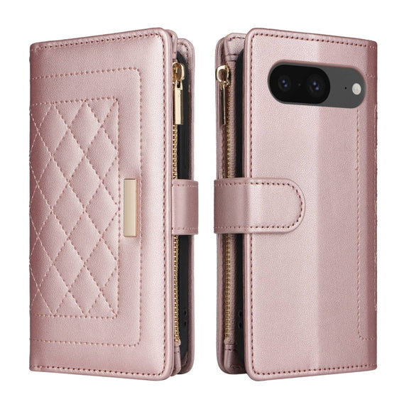 For Google Pixel 8 Crossbody Zipper Wallet Rhombus Leather Phone Case(Rose Gold)
