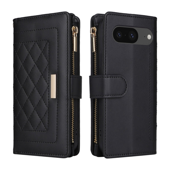 For Google Pixel 8 Crossbody Zipper Wallet Rhombus Leather Phone Case(Black)