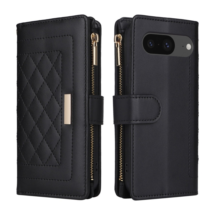 For Google Pixel 8 Crossbody Zipper Wallet Rhombus Leather Phone Case(Black)