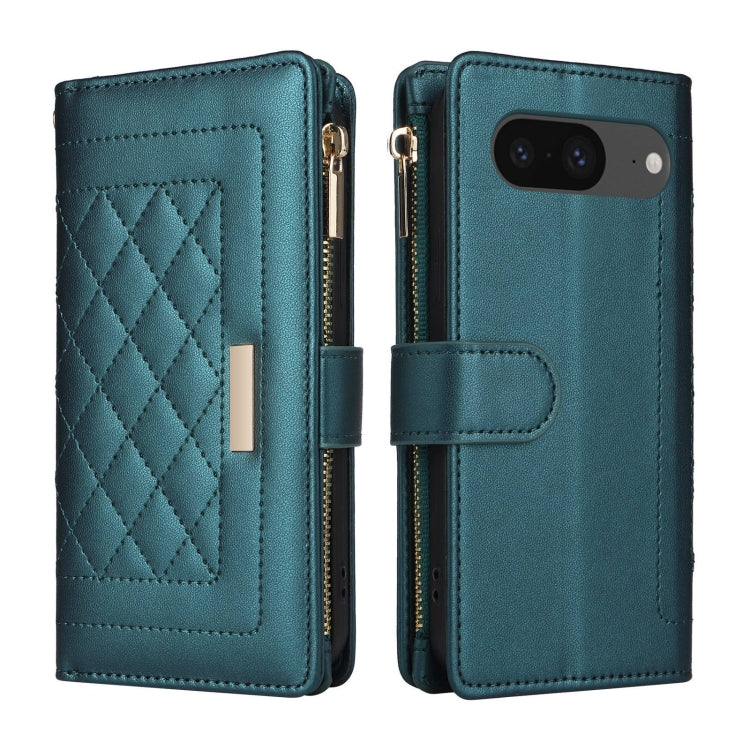 For Google Pixel 8 Crossbody Zipper Wallet Rhombus Leather Phone Case(Green)