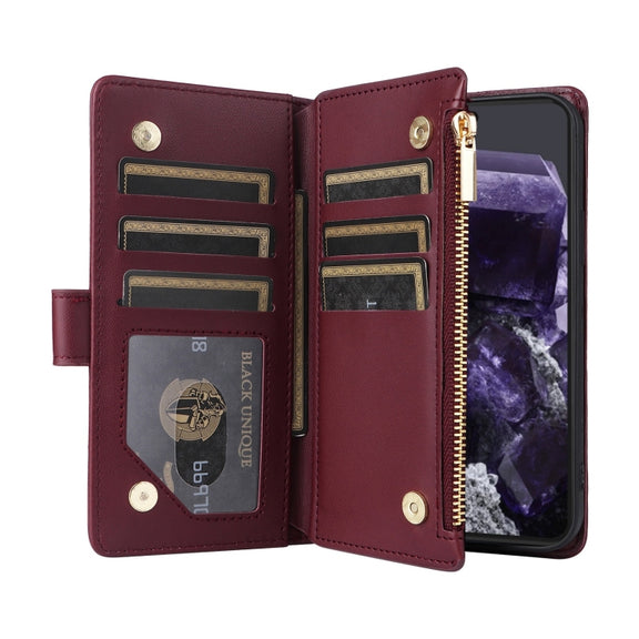 For Google Pixel 8 Crossbody Zipper Wallet Rhombus Leather Phone Case(Wine Red)