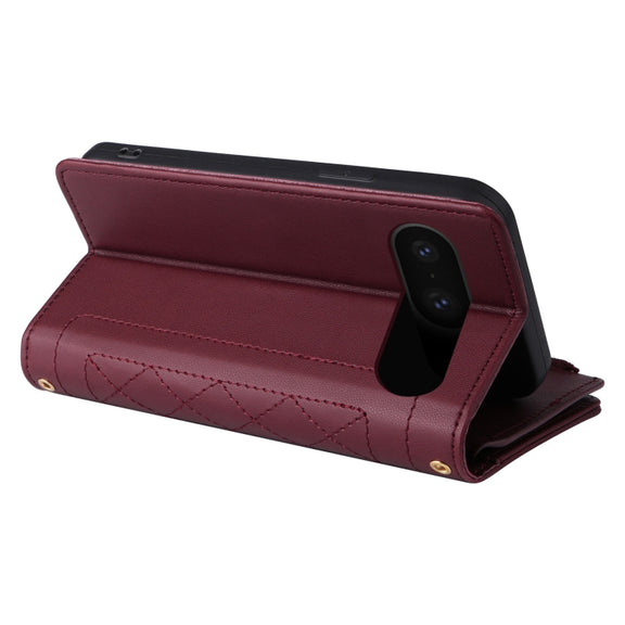 For Google Pixel 8 Crossbody Zipper Wallet Rhombus Leather Phone Case(Wine Red)