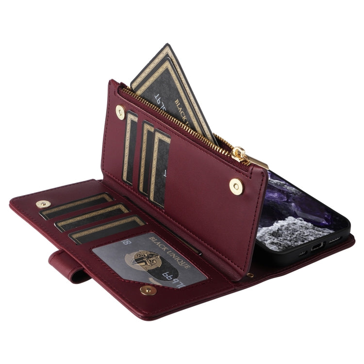 For Google Pixel 8 Crossbody Zipper Wallet Rhombus Leather Phone Case(Wine Red)