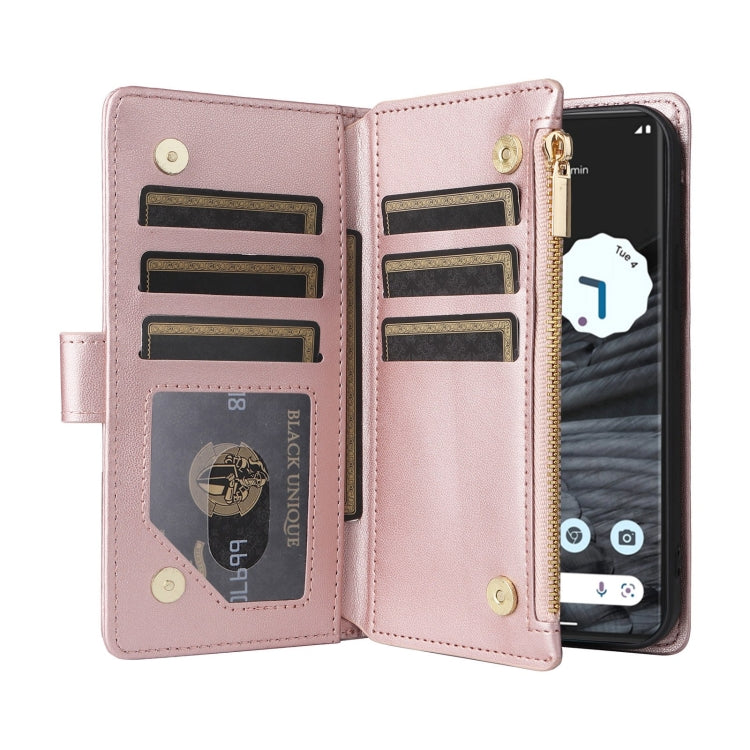 For Google Pixel 7 Crossbody Zipper Wallet Rhombus Leather Phone Case(Rose Gold)