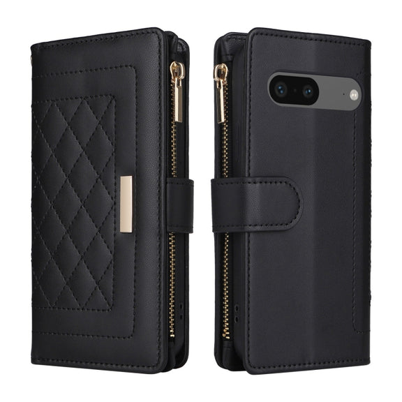 For Google Pixel 7 Crossbody Zipper Wallet Rhombus Leather Phone Case(Black)