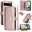 For Google Pixel 7a Crossbody Zipper Wallet Rhombus Leather Phone Case(Rose Gold) - Google Cases by PMC TechLife | Online Shopping South Africa | PMC TechLife | Buy Now Pay Later Mobicred