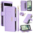 For Google Pixel 7a Crossbody Zipper Wallet Rhombus Leather Phone Case(Purple) - Google Cases by PMC TechLife | Online Shopping South Africa | PMC TechLife | Buy Now Pay Later Mobicred