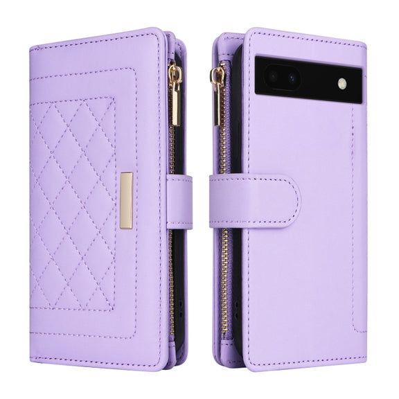 For Google Pixel 7a Crossbody Zipper Wallet Rhombus Leather Phone Case(Purple)