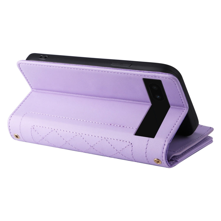 For Google Pixel 7a Crossbody Zipper Wallet Rhombus Leather Phone Case(Purple)