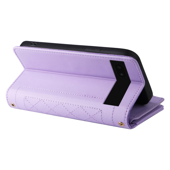 For Google Pixel 7a Crossbody Zipper Wallet Rhombus Leather Phone Case(Purple)