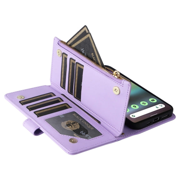 For Google Pixel 7a Crossbody Zipper Wallet Rhombus Leather Phone Case(Purple)
