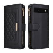 For Google Pixel 7a Crossbody Zipper Wallet Rhombus Leather Phone Case(Black)