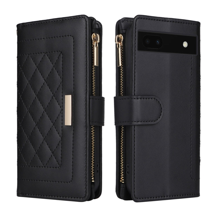 For Google Pixel 7a Crossbody Zipper Wallet Rhombus Leather Phone Case(Black)