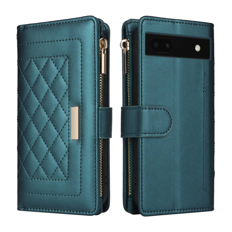 For Google Pixel 7a Crossbody Zipper Wallet Rhombus Leather Phone Case(Green)