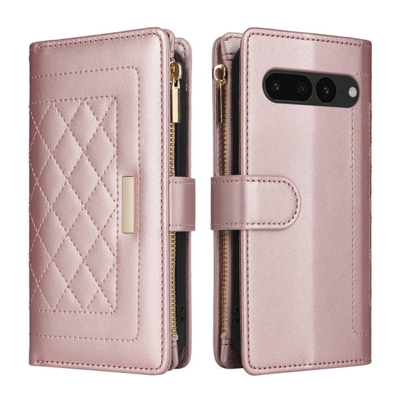 For Google Pixel 7 Pro Crossbody Zipper Wallet Rhombus Leather Phone Case(Rose Gold)
