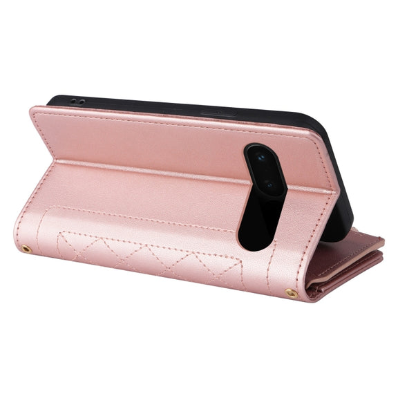 For Google Pixel 7 Pro Crossbody Zipper Wallet Rhombus Leather Phone Case(Rose Gold)