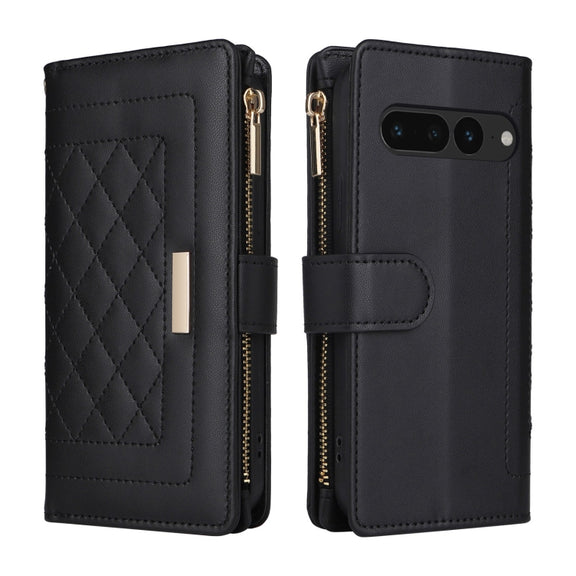 For Google Pixel 7 Pro Crossbody Zipper Wallet Rhombus Leather Phone Case(Black)