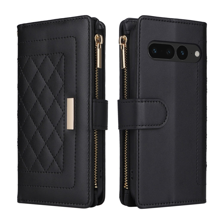 For Google Pixel 7 Pro Crossbody Zipper Wallet Rhombus Leather Phone Case(Black)