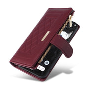 For Google Pixel 7 Pro Crossbody Zipper Wallet Rhombus Leather Phone Case(Wine Red)