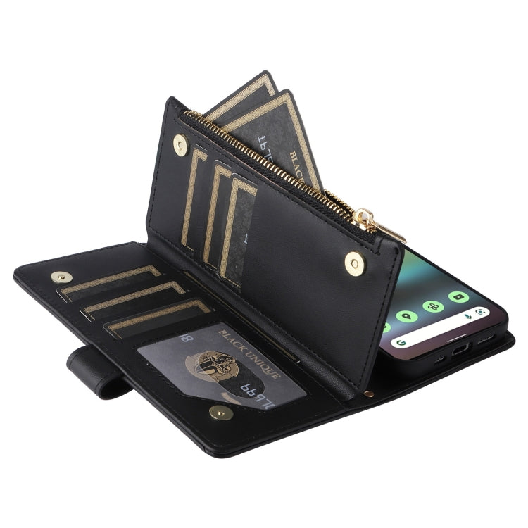 For Google Pixel 6a Crossbody Zipper Wallet Rhombus Leather Phone Case(Black)