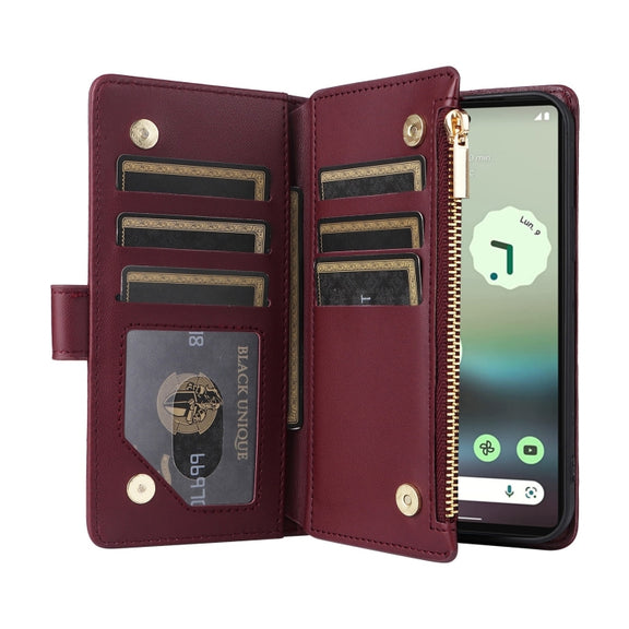 For Google Pixel 6a Crossbody Zipper Wallet Rhombus Leather Phone Case(Wine Red)