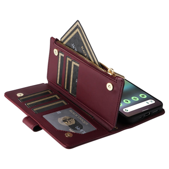 For Google Pixel 6a Crossbody Zipper Wallet Rhombus Leather Phone Case(Wine Red)