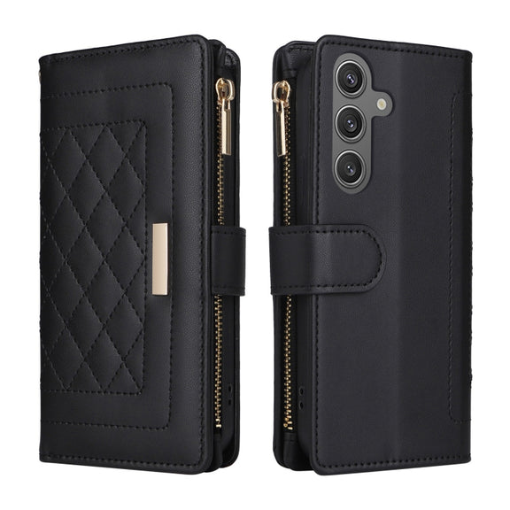 For Samsung Galaxy S24+ 5G Crossbody Zipper Wallet Rhombus Leather Phone Case(Black)