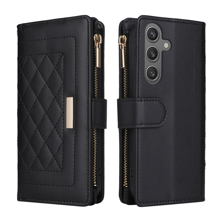 For Samsung Galaxy S24+ 5G Crossbody Zipper Wallet Rhombus Leather Phone Case(Black)