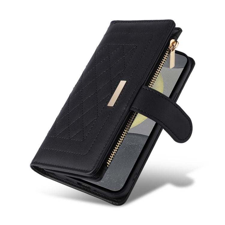For Samsung Galaxy S24+ 5G Crossbody Zipper Wallet Rhombus Leather Phone Case(Black)