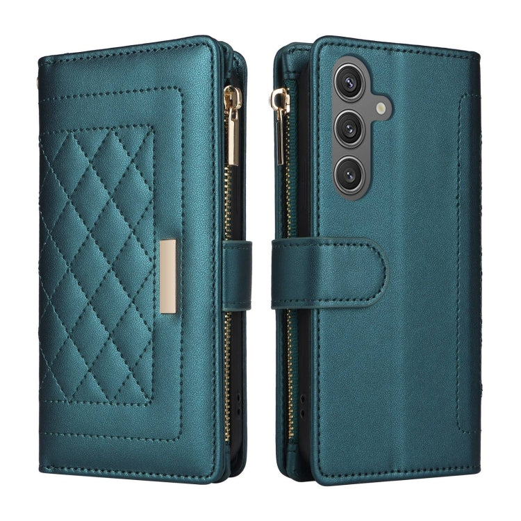 For Samsung Galaxy S24+ 5G Crossbody Zipper Wallet Rhombus Leather Phone Case(Green)