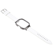 For Redmi Watch 4 Metal Black Frame Genuine Leather Watch Band(White)