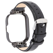 For Redmi Watch 4 Metal Black Frame Genuine Leather Watch Band(Black)