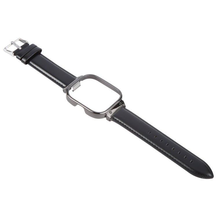 For Redmi Watch 4 Metal Black Frame Genuine Leather Watch Band(Black)