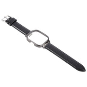 For Redmi Watch 4 Metal Black Frame Genuine Leather Watch Band(Black)