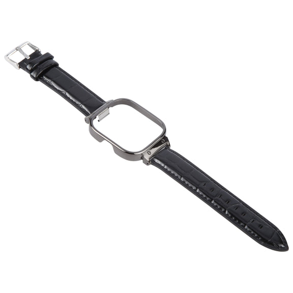 For Redmi Watch 4 Metal Black Frame Genuine Leather Watch Band(Bamboo Black)