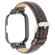 For Redmi Watch 4 Metal Black Frame Genuine Leather Watch Band(Bamboo Brown)