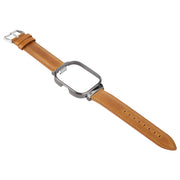 For Redmi Watch 4 Metal Black Frame Genuine Leather Watch Band(Light Brown)