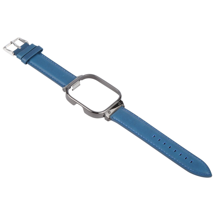 For Redmi Watch 4 Metal Black Frame Genuine Leather Watch Band(Blue)