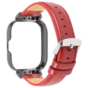 For Redmi Watch 4 Metal Black Frame Genuine Leather Watch Band(Red)