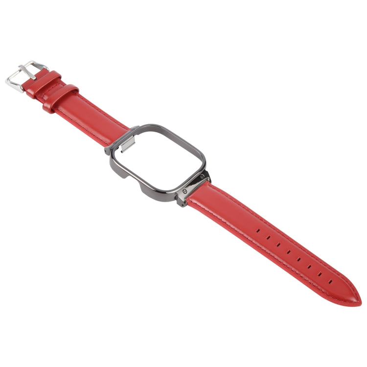For Redmi Watch 4 Metal Black Frame Genuine Leather Watch Band(Red)