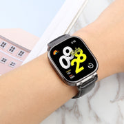 For Redmi Watch 4 Metal Black Frame Genuine Leather Watch Band(Wine Red)