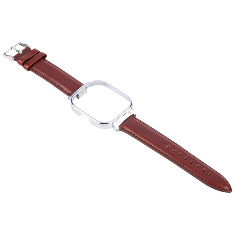 For Redmi Watch 4 Metal Silver Frame Genuine Leather Watch Band(Wine Red)